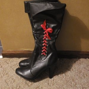 Black Heeled Boots with Red Laces